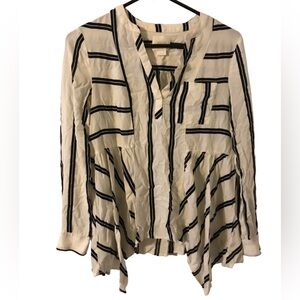 Maeve (Anthropologie) Black & White V Neck Henley Striped Lainey Blouse Womens 0